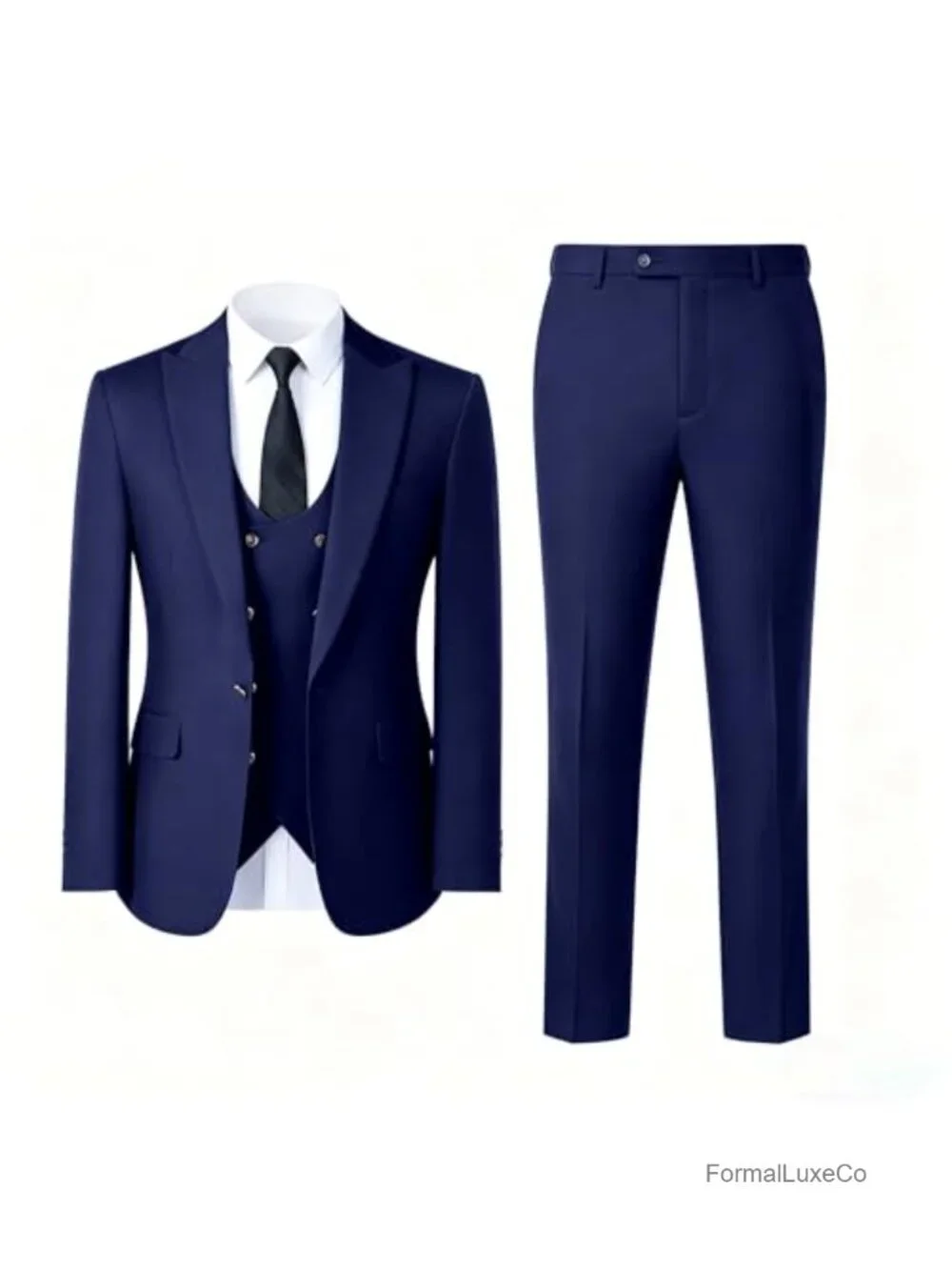 Mens Double Breasted Tuxedo Suit 3 Piece Wedding Groomsmen Metal Buttons